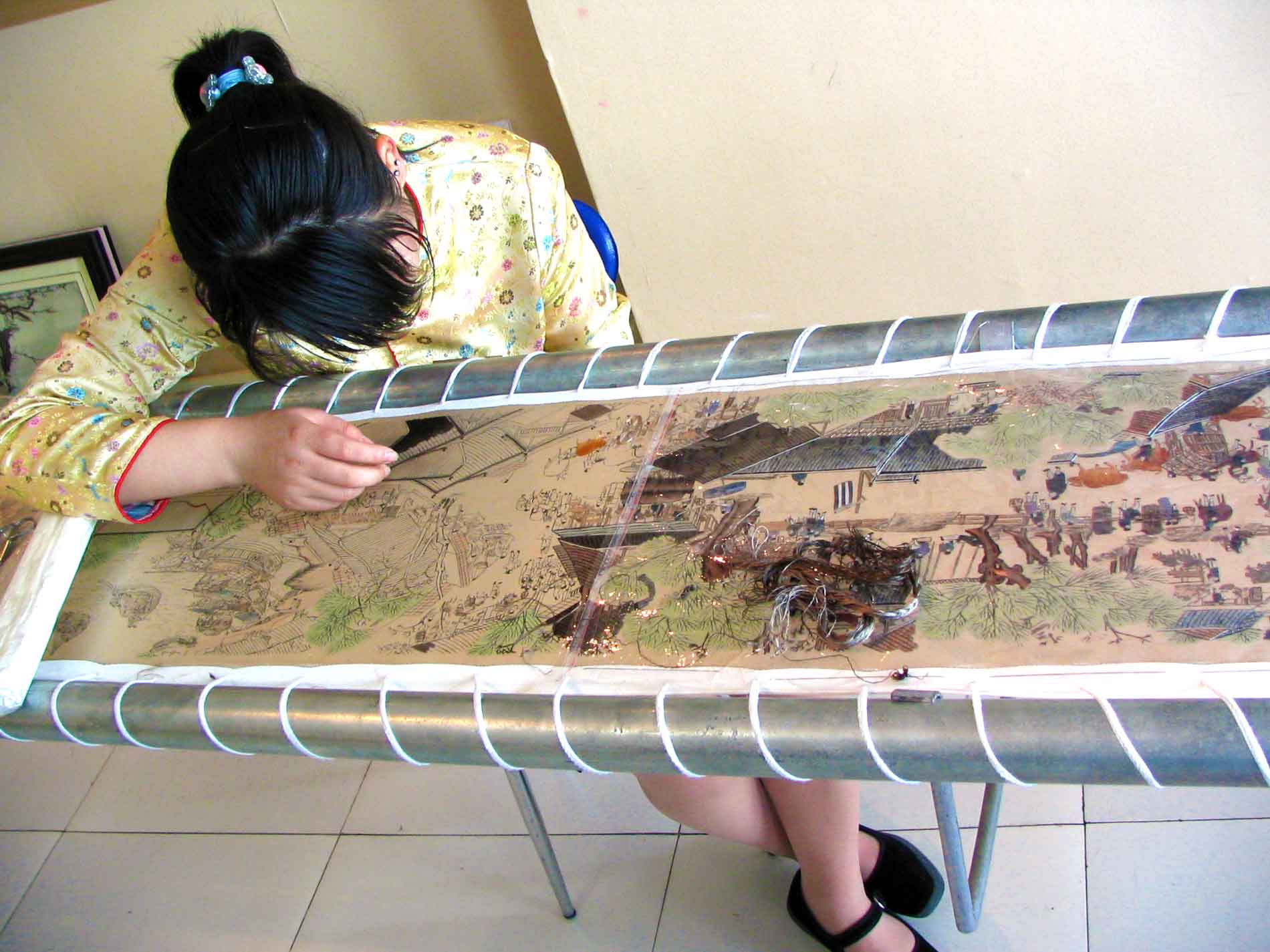 Woman Doing Silk Embroidery